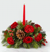 Christmas table centrepiece red flowers/candle Christmas 