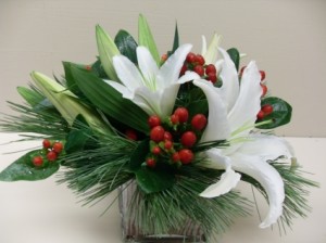 Christmas Lilies and Berries Fresh Arrangement