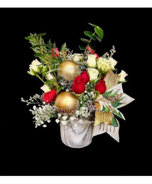 Christmas Cheer Red and White Floral Design