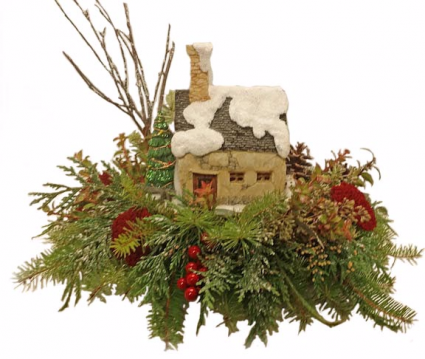 Christmas Cottage Lit Keepsake Arrangement