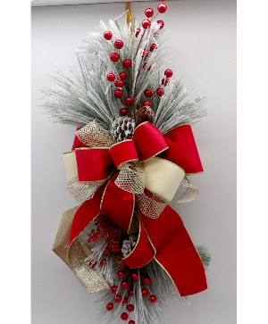 “Christmas Door Swag with Elegant Bow” 