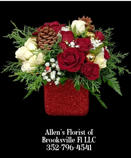 Christmas Glitz Cube  Fresh cut flowers 