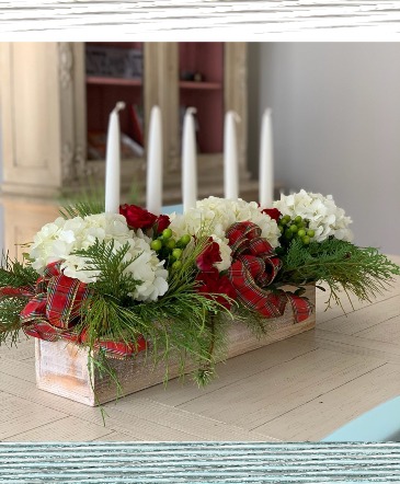 Christmas Greens and Ribbon Floral Box  in Decatur, GA | Les Fleurs Partout