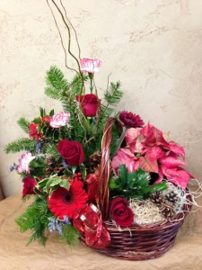 Christmas Poinsettia Plant Basket Flower Arrangement and Live Plant