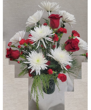 Christmas Greens with Red & White Flowers Premium