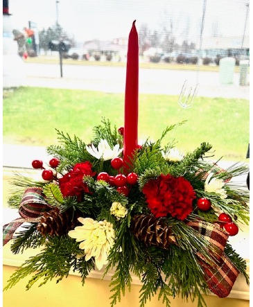 Christmas Greetings  Small Centerpiece Arrangement in Portland, MI | COUNTRY CUPBOARD FLORAL