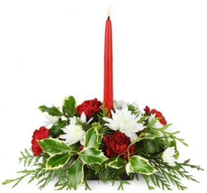 Christmas holly small centrepiece Christmas with white OR red candle