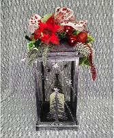 Christmas Lantern w Silk Poinsettia 