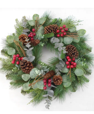 Christmas Pine Eucalyptus Red Berry Wreath 24" Gift Items