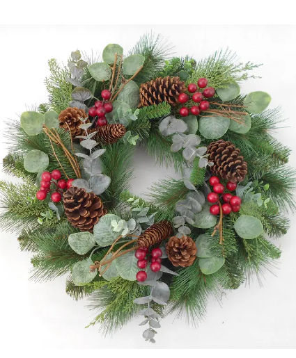 Christmas Pine Eucalyptus Red Berry Wreath 24