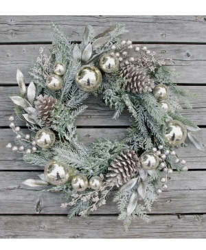 Christmas Pine Wreath 24" with Gold Ornaments Gift Items
