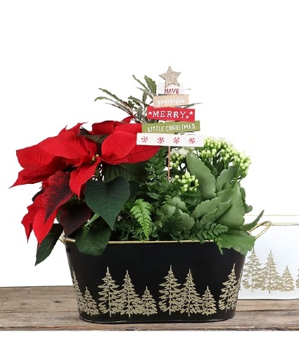 Christmas Planters Gold Trees Oval