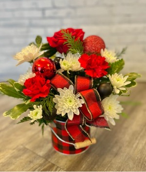 Christmas Red Plaid Tin Arrangement 