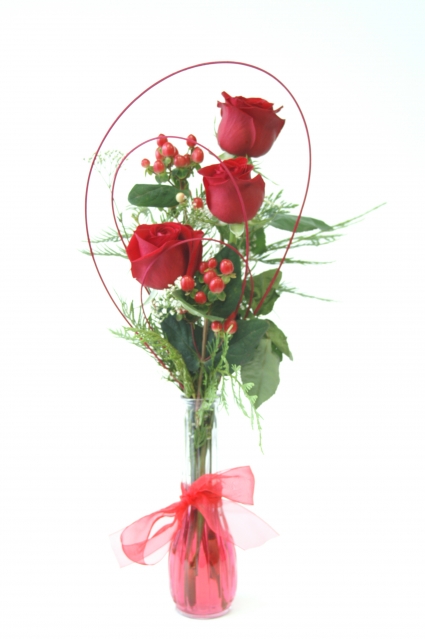 Christmas Red Rose Bud Vase 