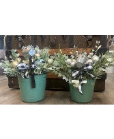 Christmas Reindeer Planter SILK ARRANGEMENT, REINDEER PLANTER, BOW