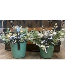 Christmas Reindeer Planter SILK ARRANGEMENT, REINDEER PLANTER, BOW