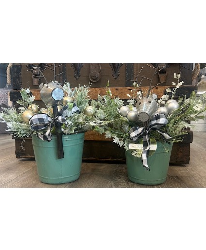 Christmas Reindeer Planter SILK ARRANGEMENT, REINDEER PLANTER, BOW