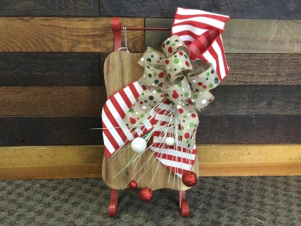 Christmas Sled Door Hanger Red, white, polka dot bow on sled