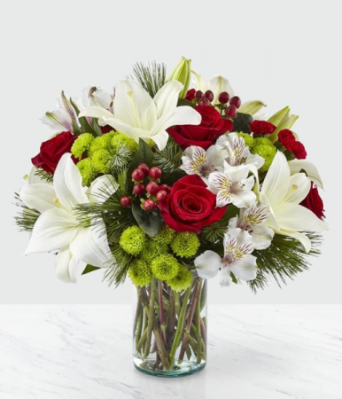 CHRISTMAS SPIRIT BOUQUET RED,GREEN AND WHITE FLOWERS