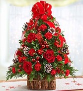 Christmas Tidings Tree with Cardinals In a Wood Box
