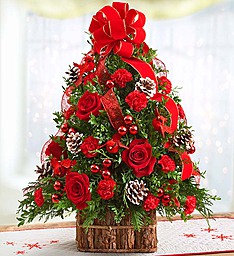 Christmas Tidings Tree with Cardinals In a Wood Box