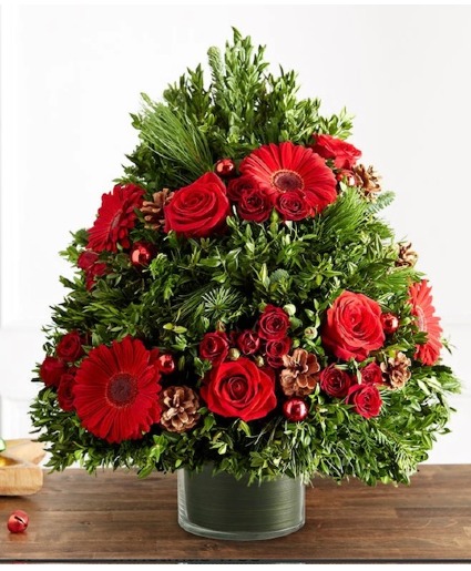 Christmas tree fresh flowers and greenery 