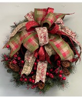 Festive Plaid Christmas Wreath 24" Door Wreath