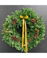Christmas Wreath With Pine Cones (Choose Bow Color)