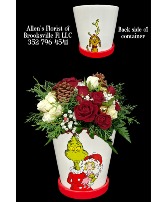 Cindy Lou Grinch Christmas   Fresh cut flowers in a ceramic container