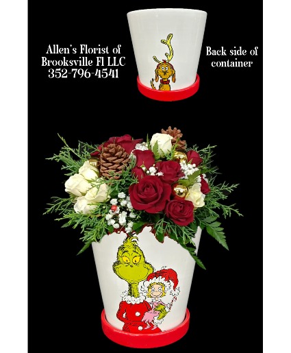 Cindy Lou Grinch Christmas   Fresh cut flowers in a ceramic container