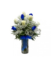 Classic Blue & White Roses Flower Arrangement