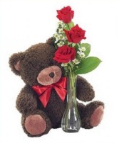Classic Bud Vase with Bear Your Choice of Rose Color