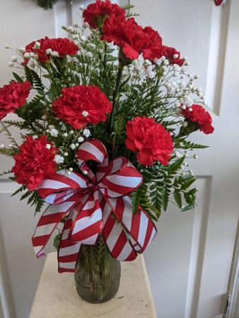 Classic Red Carnation Dozen Vase Arrangement
