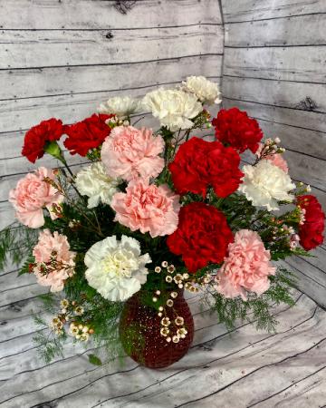 Classic Carnations Hobnail Ruby Vase