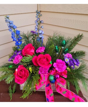 Very Merry Flower box arrangement 