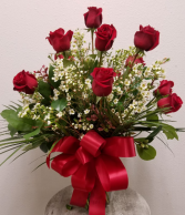 Classic Doz Roses with Filler Vase Arrangement - All Around