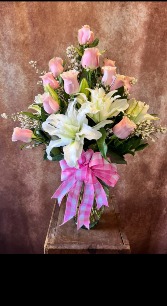 Dozen Pink Roses & Lilies  