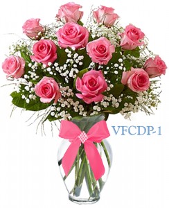 Classic Dozen Pink Roses Floral Arrangement