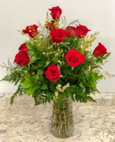 Classic Dozen Red Roses With Wax Flower