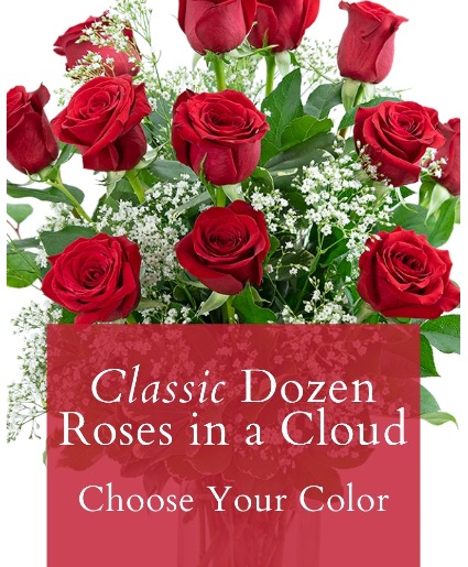 Classic Dozen Roses In A Cloud-Choose Your Color 