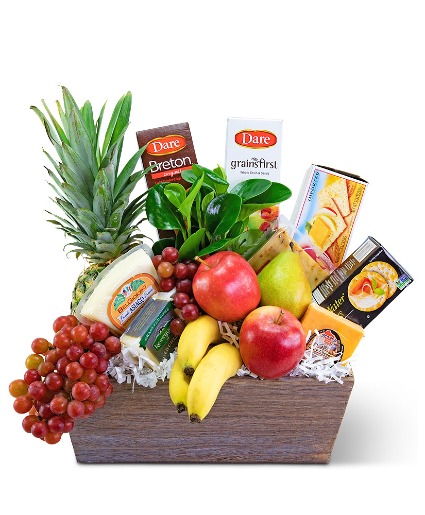 Classic Fruit and Cheese Basket Flower Arrangement