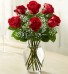 Classic Half Dozen Vase Long Stem Red Roses with Baby's Breath and Greenery