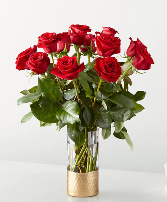 Classic Love Red Rose in Gold Dipped Vase Fresh Flower