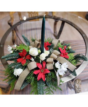Classic One Candle Holiday Centerpiece Arrangement