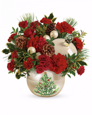 Classic Pearl Ornament Arrangement in Winston Salem, NC | RAE'S NORTH POINT FLORIST INC. Classic Pearl Ornament Arrangement in Winston Salem, NC | RAE'S NORTH POINT FLORIST INC.