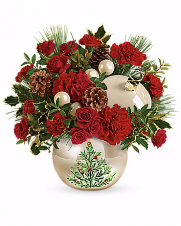 Classic Pearl Ornament Bouquet Fresh Flowers with Keepsake 