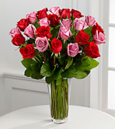 12, 18 or 24 Classic Pink and Red Rose Arrangement