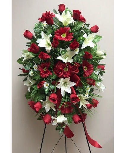 Classic Red and White Silk Standing Spray