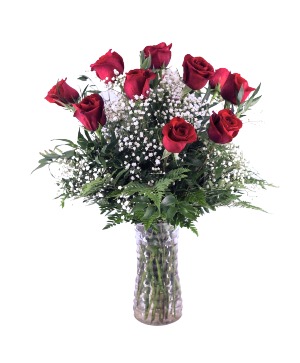 Classic Red Dozen Premium Quality Roses Vased Arrangement