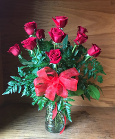 Classic Red  Dozen Roses Vase Arrangement